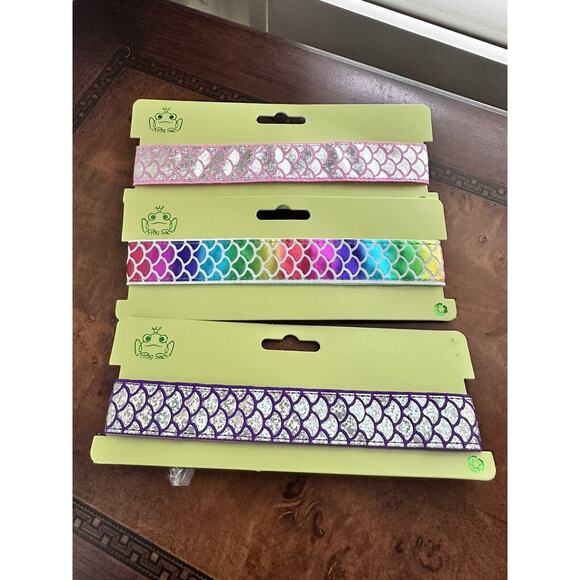 Frog Sac 3 Headbands Girls Shiny Pretty Pink Mermaid Purple Set x3 - Picture 1 of 2